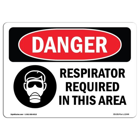SIGNMISSION OSHA Danger Sign, Respirator Required In This Area, 10in X 7in Aluminum, 10" W, 7" H, Landscape OS-DS-A-710-L-1544